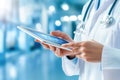 Doctor using tablet with digital network connections in modern medical technology concept Royalty Free Stock Photo