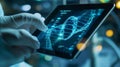 Doctor Using Tablet to Display DNA Structure and Genetic Data