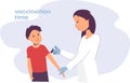 Doctor vaccinates a child, a boy from covid-19, the boy will be healthy, vaccination time Royalty Free Stock Photo