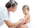 Doctor vaccinating baby on white background Royalty Free Stock Photo