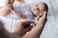 Doctor vaccinating a newborn baby boy. Child`s Immunization Royalty Free Stock Photo