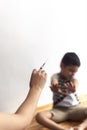 A doctor vaccinating young patient. Little boy scared of injection. Child`s Immunization, Children`s Vaccination, Health concept