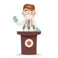 Doctor virologist scientist tribune performance character cartoon design vector illustration Royalty Free Stock Photo