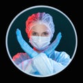 doctor warning pandemic restriction x nope gesture Royalty Free Stock Photo