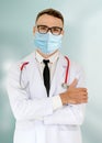 Doctor wear face mask in hospital protect from coronavirus disease or COVID-19. Royalty Free Stock Photo
