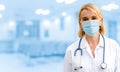 Doctor wear face mask in hospital protect from coronavirus disease or COVID-19. Royalty Free Stock Photo