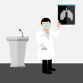 A doctor wear hygienic green mask is explaining lung infection with x-ray film vectors and illustration