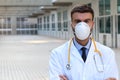 Doctor wearing breathing mask in the hospital