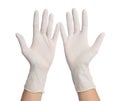 Doctor wearing medical gloves on white background, closeup Royalty Free Stock Photo