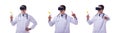 Doctor wearing a vr virtual reality headset isolated on white ba Royalty Free Stock Photo