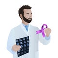 Doctor in white uniform with purple ribbon in hand about ADD, ADHD, Alzheimer\'s disease, Arnold Chiari malformation, Royalty Free Stock Photo