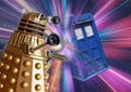 Doctor who tardis dalek time space travel science fiction tv characters famous people iconic icon daleks galactic galaxy Royalty Free Stock Photo