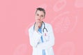 Doctor woman with breast cancer awareness ribbon Royalty Free Stock Photo