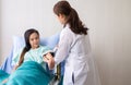 Doctor woman checking to asian women patient blood pressure in hospital,Heart rate pressure gauge healthcare Royalty Free Stock Photo