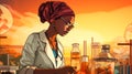 Doctor woman dark-skinned African American in her office and medical modern laboratory where people are undergoing Royalty Free Stock Photo