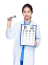 Doctor woman with eye chart and glasses Royalty Free Stock Photo