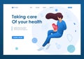 Doctor woman holding a beating heart personifying the care of about the health of the patient. Health care concept. Landing page