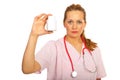 Doctor woman holding bottle with pills Royalty Free Stock Photo