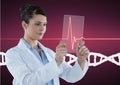 Doctor woman holding a glass with DNA strand Royalty Free Stock Photo