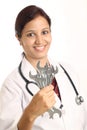 Doctor woman holding spanners Royalty Free Stock Photo