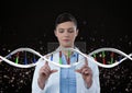 Doctor woman interacting with 3D DNA strand Royalty Free Stock Photo