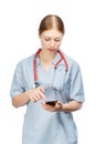 Doctor woman with phone