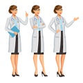 Doctor, woman with stethoscope, gesturing. Medical woman.