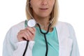 Doctor woman with stethoscope heart medical isolated