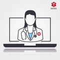 Doctor women online symbol with covid.Vector illustration medical design