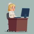 Doctor work computer reception woman cartoon nurse character design vector illustration