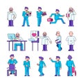 Doctor at work in medical clinic, hospital vector illustration isolated collection set.