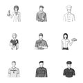 Doctor, worker, military, artist and other types of profession.Profession set collection icons in monochrome style Royalty Free Stock Photo