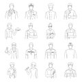 Doctor, worker, military, artist and other types of profession.Profession set collection icons in outline style vector