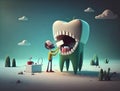 Doctor working on big tooth,illustration, generative Ai