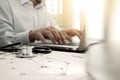 Doctor working with laptop computer in medical workspace office Royalty Free Stock Photo