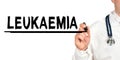 Doctor writes the word - LEUKAEMIA. Image of a hand holding a marker isolated on a white background