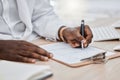 Doctor writing a prescription or medical history, record or insurance in his office and working on a health document Royalty Free Stock Photo