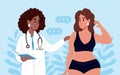 Doctor's consultation for an overweight woman. African American female doctor explains how to lose weight to an Royalty Free Stock Photo