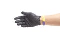 doctor& x27;s hand in black surgical medical gloves holds