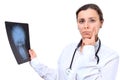 Doctor with xray image. Woman Doctor thoughts about the results of x ray image