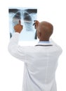 Doctor, xray scan and person review MRI results for lung evaluation, clinic test or medical exam. Studio, health support