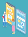 Doctoral cardiological consultation of a patient remotely using a smartphone. Flat vector image Royalty Free Stock Photo