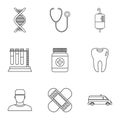 Doctoral icons set, outline style