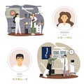 Doctors advising patients in medical clinic, hospital, vector flat illustration