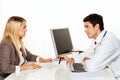 Doctors call. Patient and doctor talking to doctor Royalty Free Stock Photo