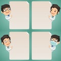 Doctors Cartoon Characters Looking at Blank Poster Set