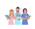 Doctors characters set. Group of hospital medical staff standing together. Male and female medicine workers. Flat vector Royalty Free Stock Photo