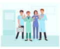 Doctors characters set. Group of hospital medical staff standing together. Male and female medicine workers. Flat vector Royalty Free Stock Photo