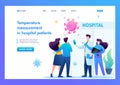 Doctors check the body temperature of patients at the entrance to the hospital. Flat 2D. Vector illustration landing page