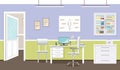 Doctors consultation room interior in clinic. Hospital working in healthcare concept. Empty medical office design